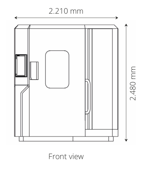 3D post print maskin - AM Solutions M2, frontvy, produktspecifikation och produktmått