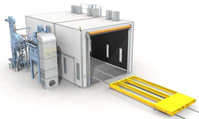 Wheelabrator Blästerrum med rälssystem och rullport
